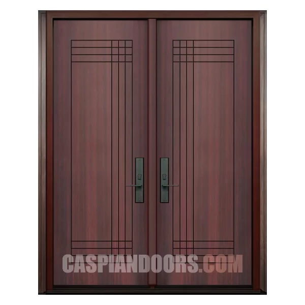 Double Entry Fiberglass Door – Mahogany Modern Solid Door
